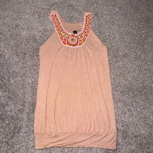 Joyce Leslie Women's Dark Tan Sleeveless Tank Top w/ Beaded Neckline